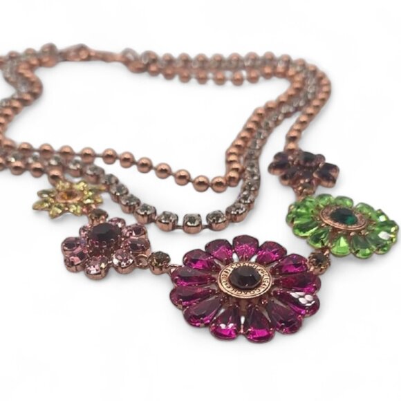 COACH Poppy Swarovski Crystal Flower 3 Strand Statement Necklace - Picture 1 of 11